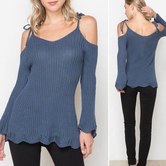 Cute Scalloped Hem Sweater top - Picture 1 of 3